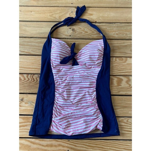 NWT DownEast Tankini Swimsuit Size Medium Pink Stripe Tie Front Halter $39.99 - Picture 1 of 6